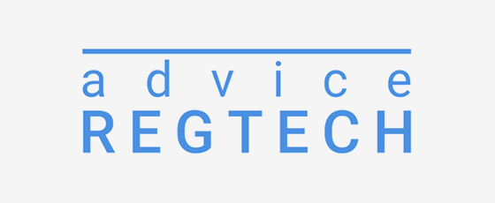 Advice RegTech logo: the business name is in blue text on a grey background