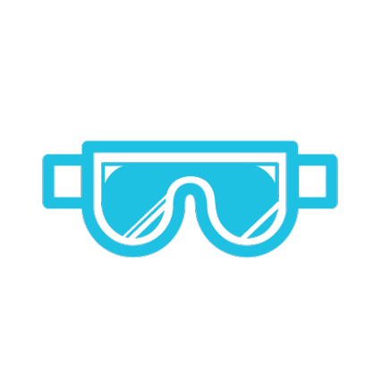 Simple illustration of a pair of blue safety goggles