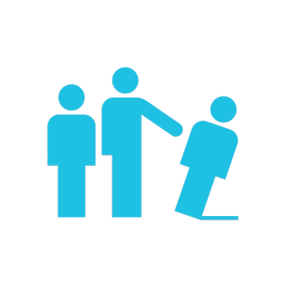 Simple illustration of a group of three people. One person is pushing the other. Another person is standing by, not doing anything.