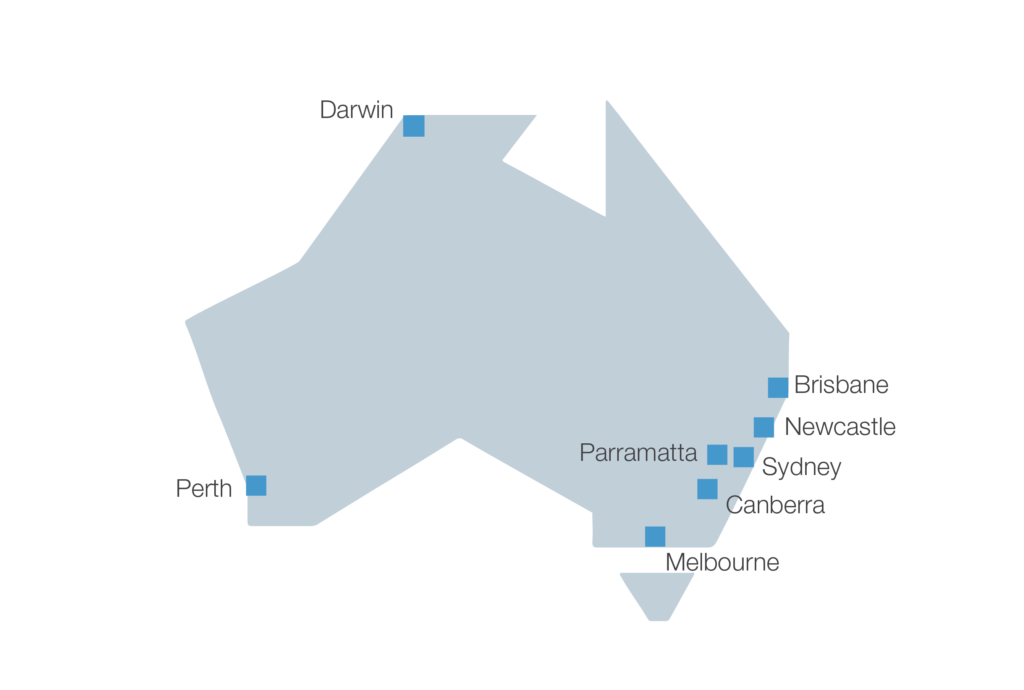 Map of Hall & Wilcox offices in Australia