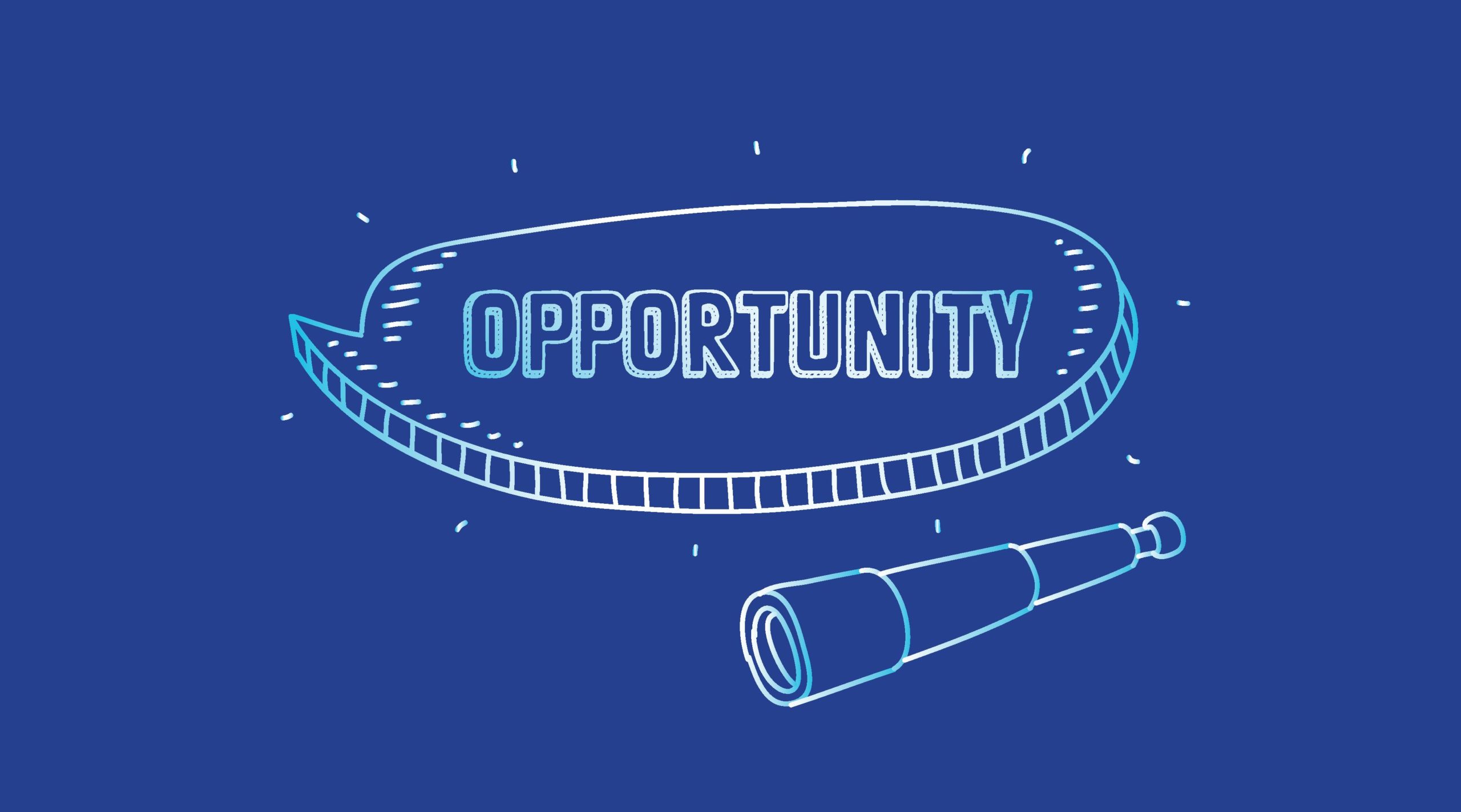 Graphic of a telescope with speech bubble of the word 'opportunity'