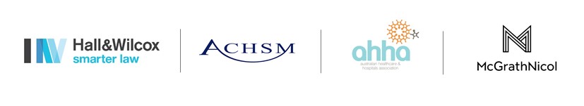 Logos of Hall & Wilcox, ACHSM, AHHA, and McGrathNicol